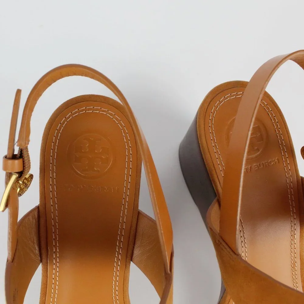 NEW Tory Burch Mini Benton Wedged Suede Leather Sandals, Ambra, US 10